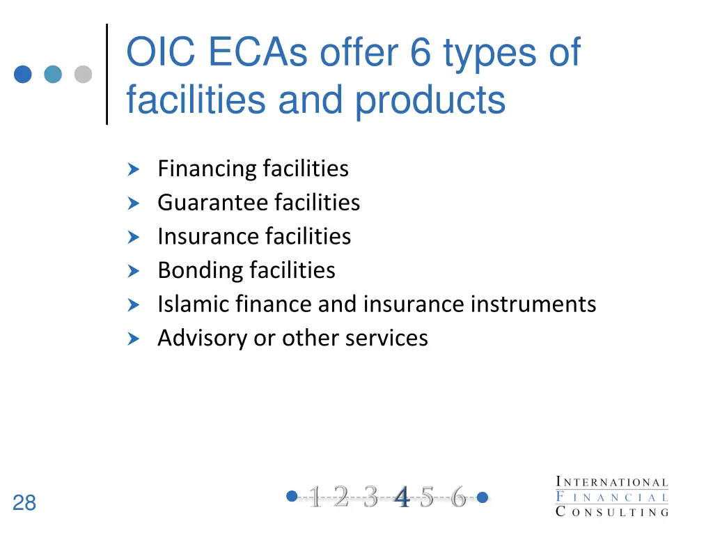 oic ecas offer 6 types of facilities and products