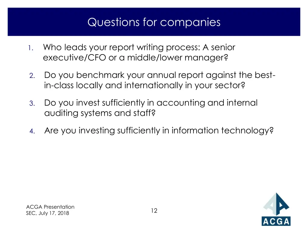 questions for companies