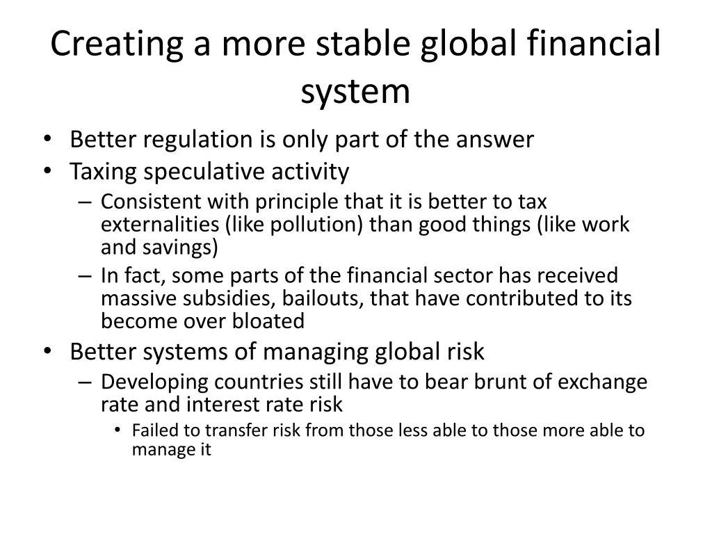 creating a more stable global financial system