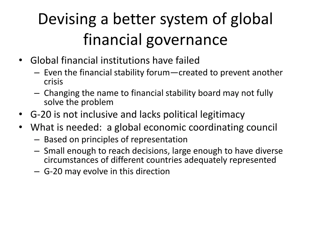 devising a better system of global financial