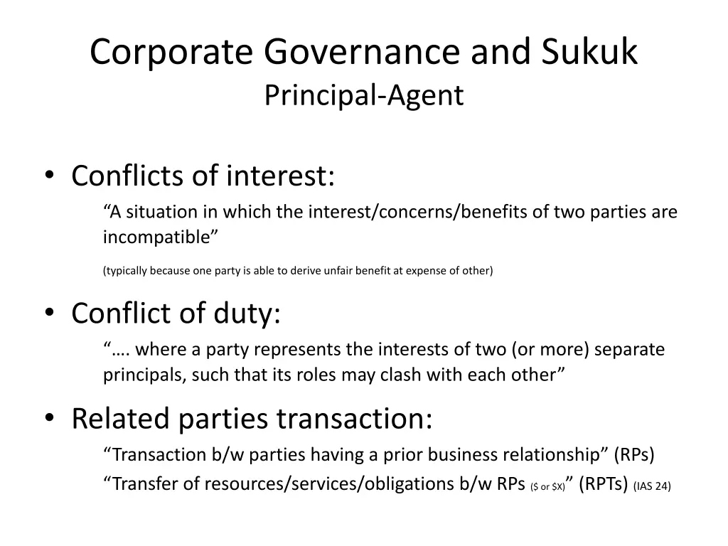 corporate governance and sukuk principal agent