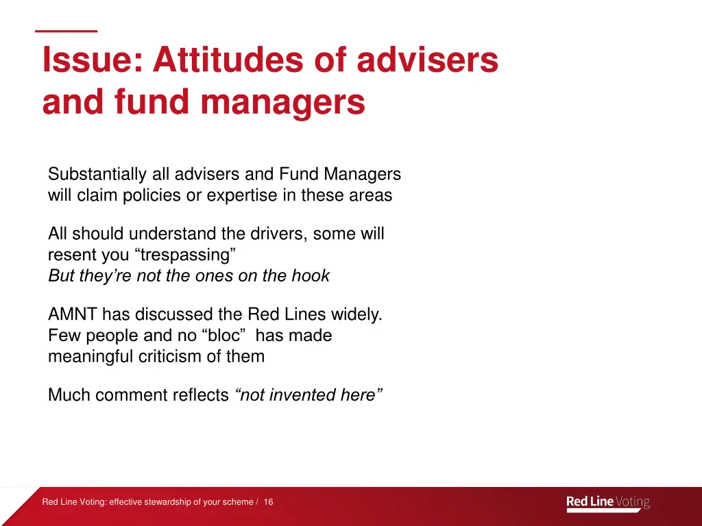 issue attitudes of advisers and fund managers