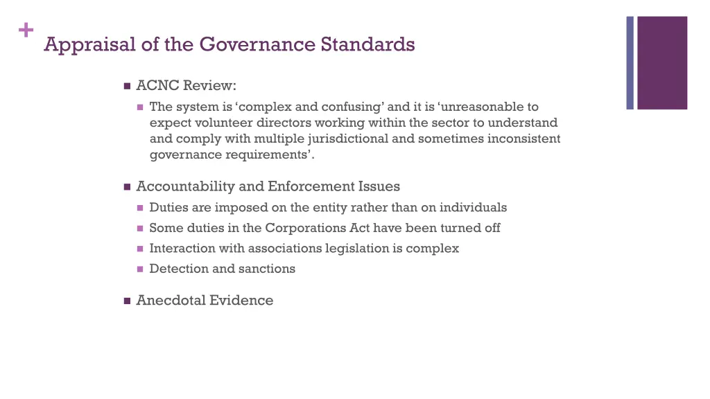 appraisal of the governance standards