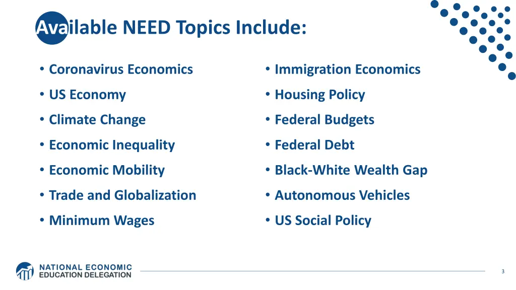 available need topics include