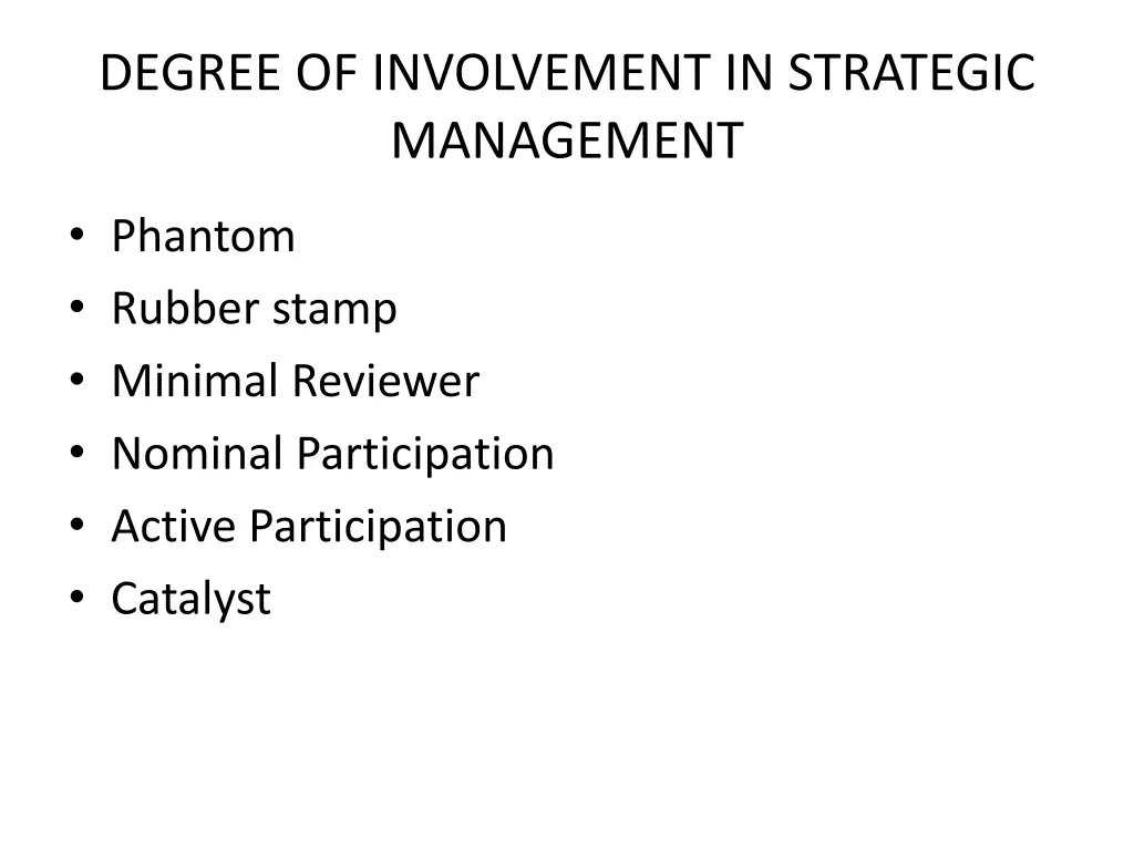 degree of involvement in strategic management