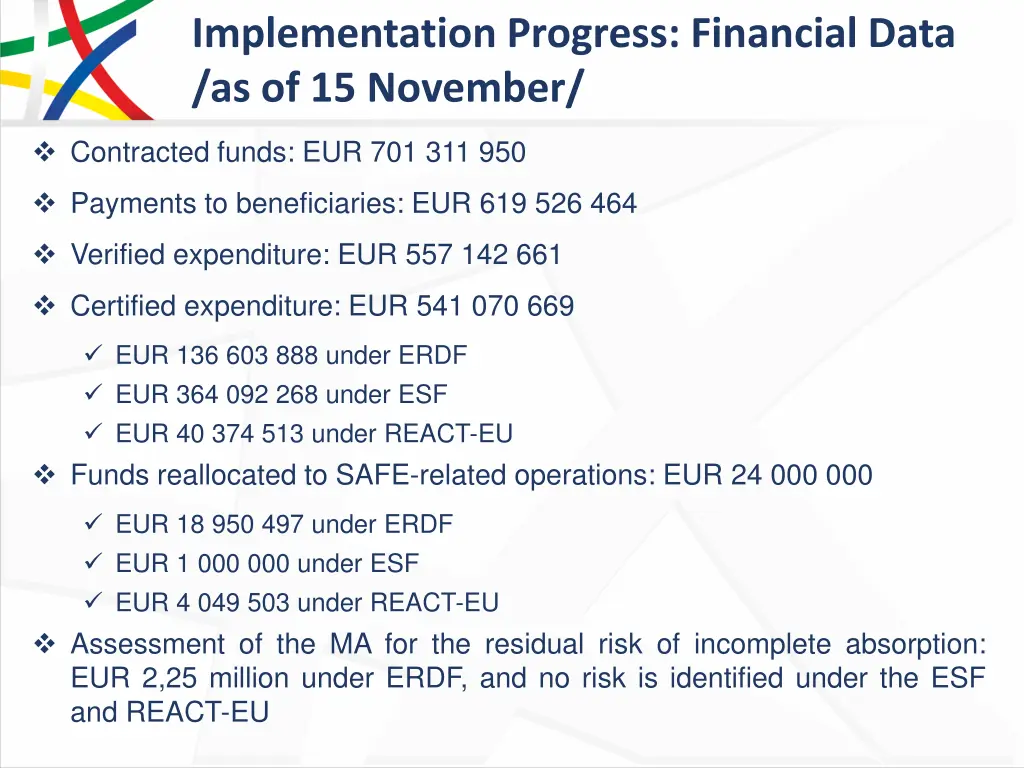 implementation progress financial data 5