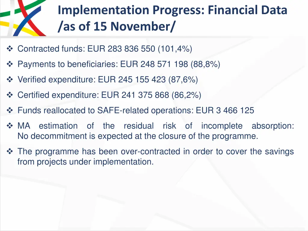 implementation progress financial data 6
