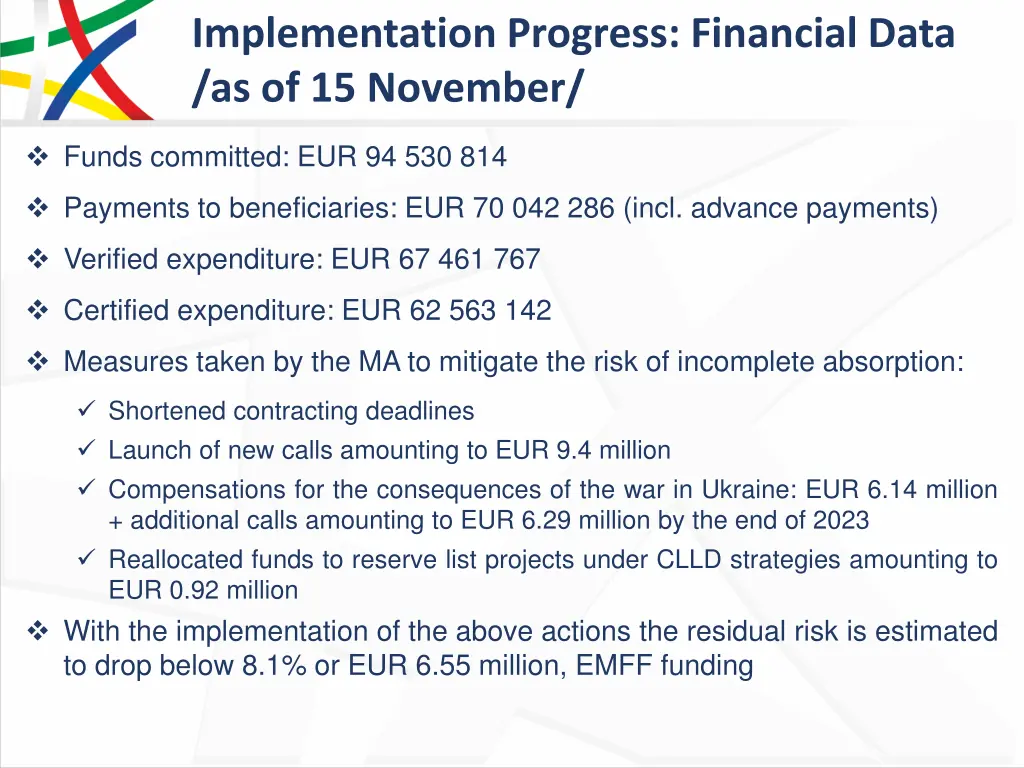 implementation progress financial data 8