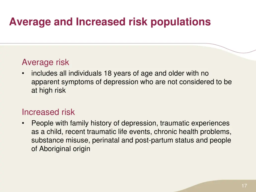 average and increased risk populations