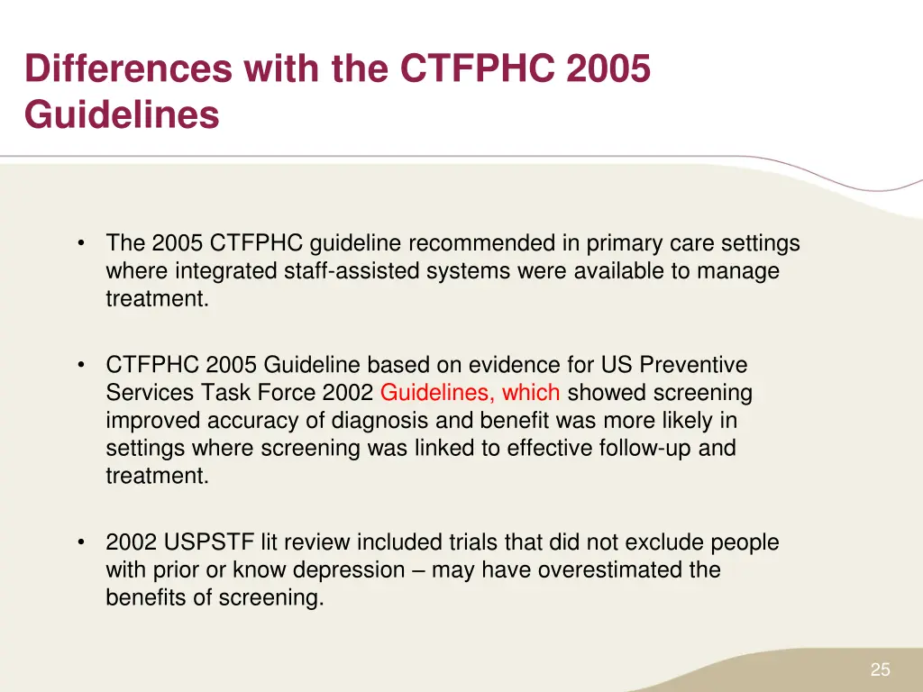 differences with the ctfphc 2005 guidelines