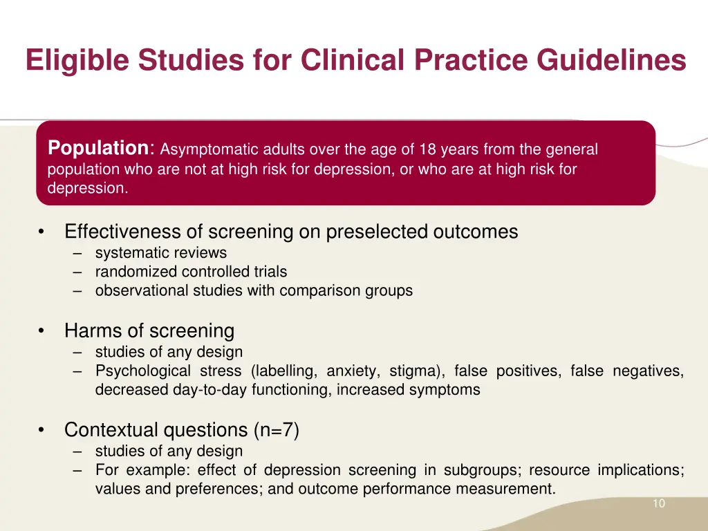 eligible studies for clinical practice guidelines