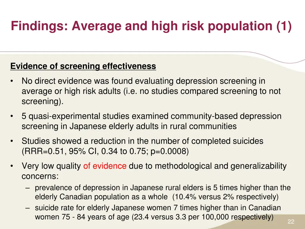 findings average and high risk population 1