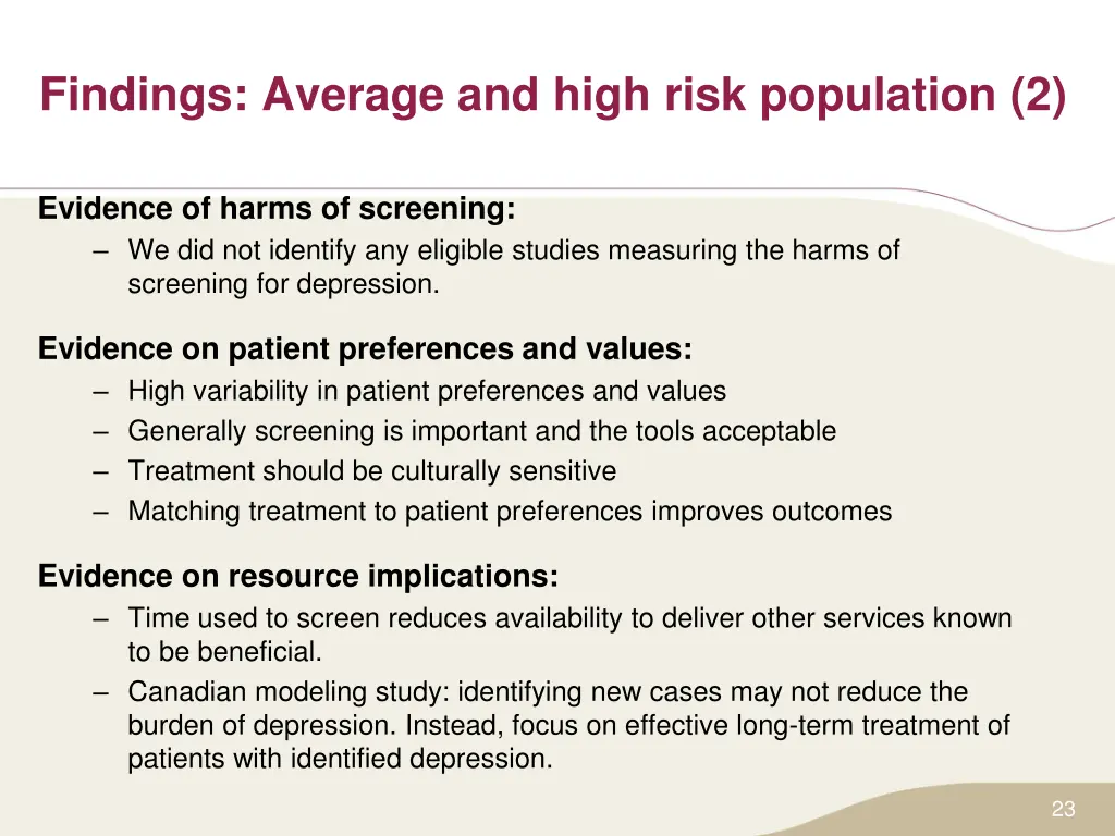 findings average and high risk population 2