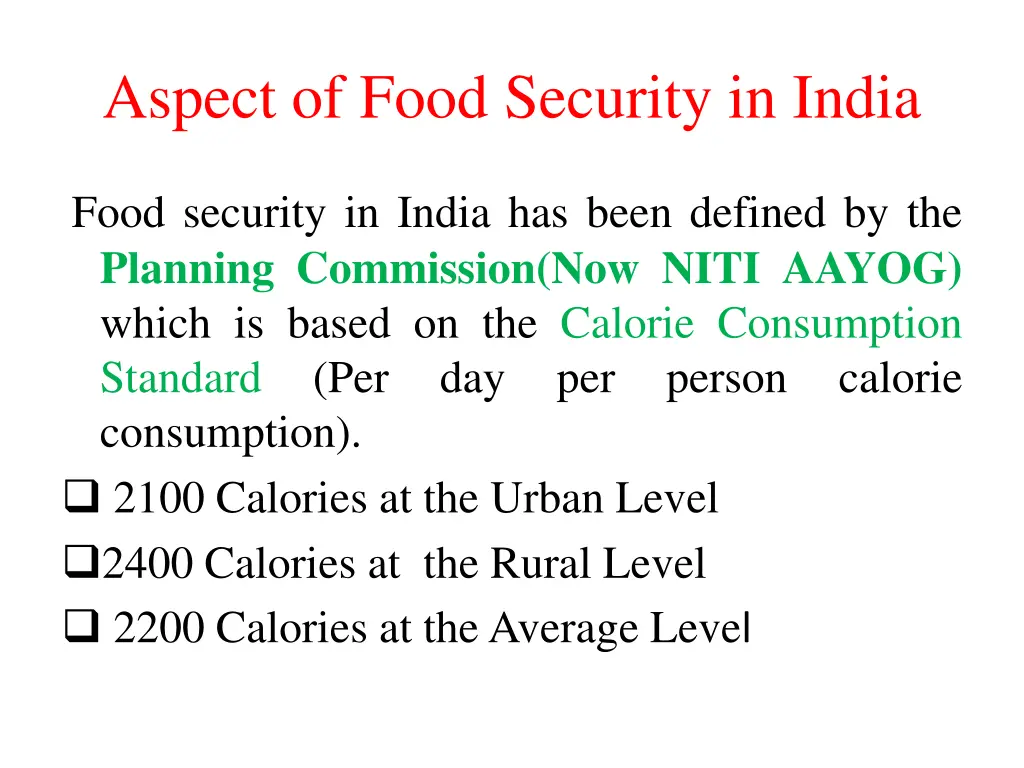 aspect of food security in india