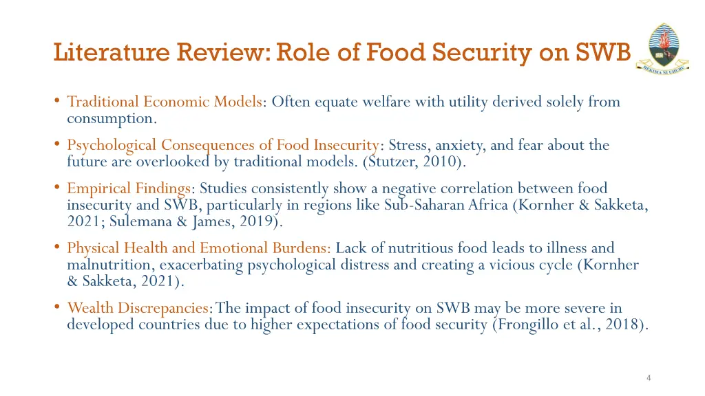 literature review role of food security on swb