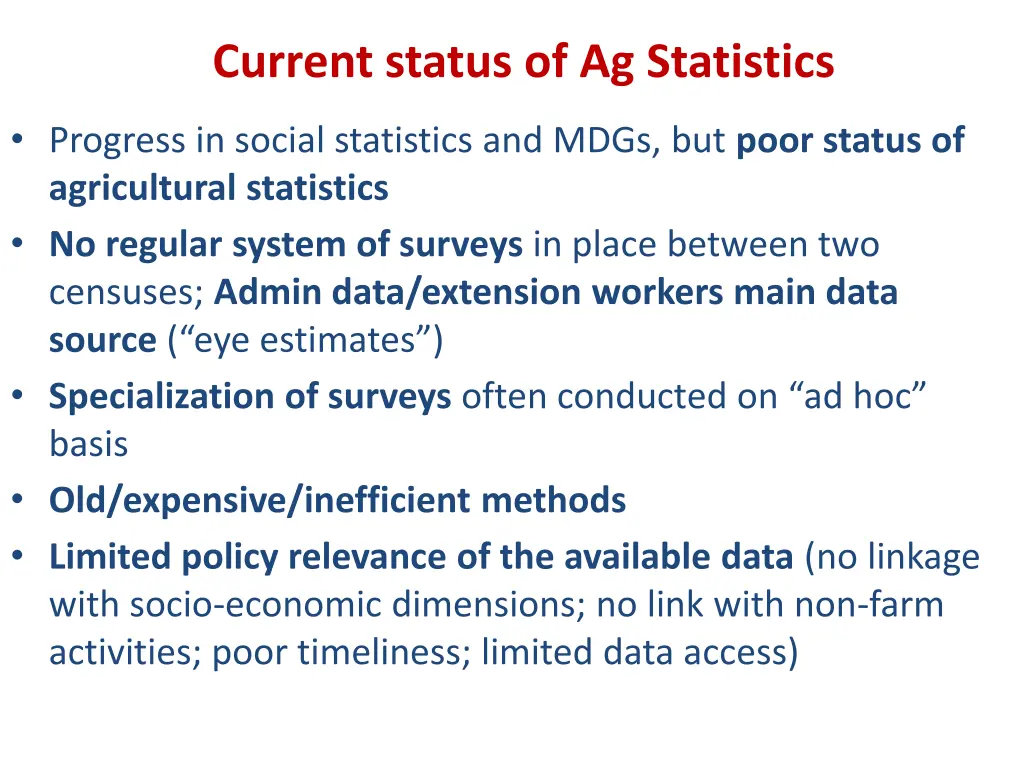 current status of ag statistics