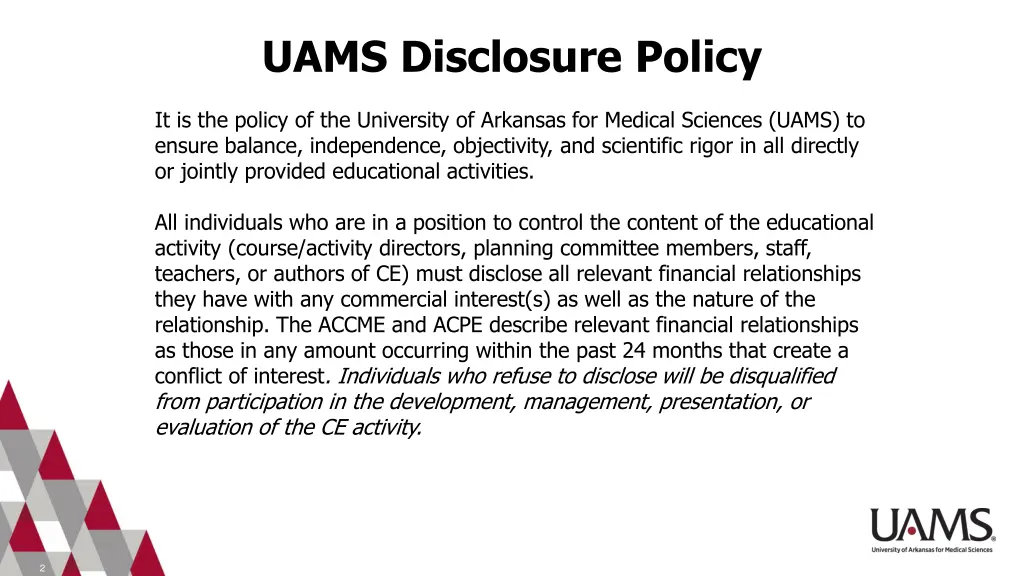 uams disclosure policy