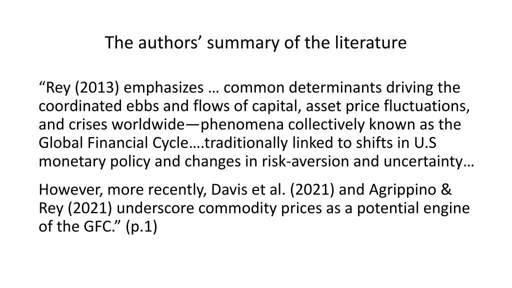the authors summary of the literature