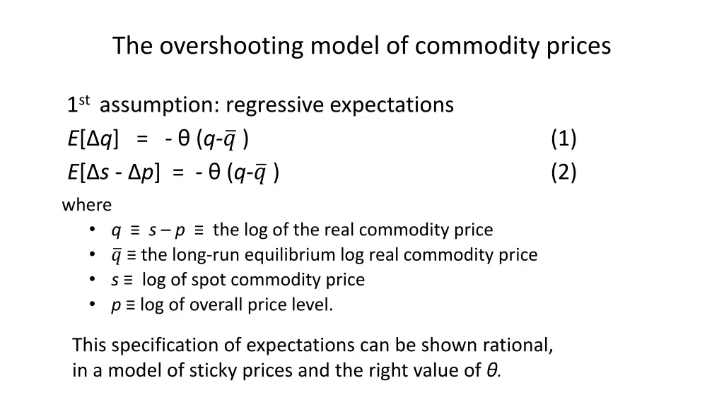 the overshooting model of commodity prices