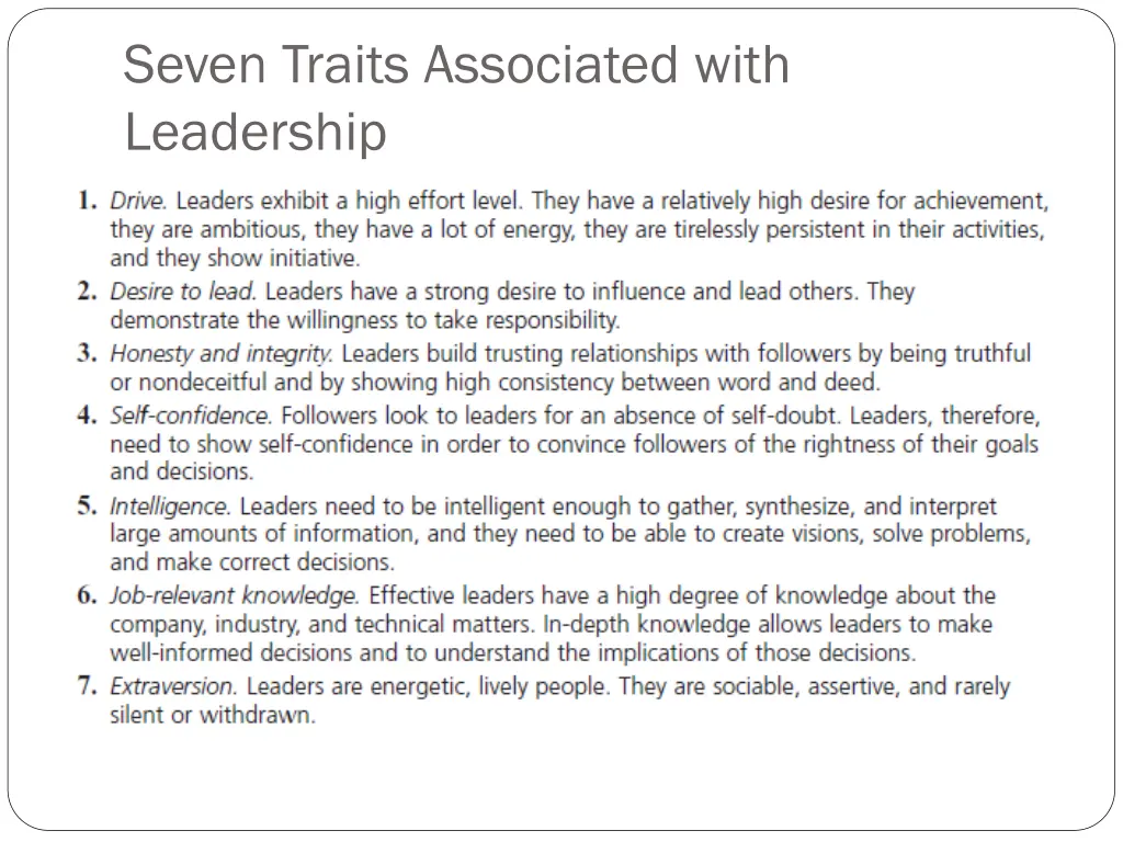 seven traits associated with leadership