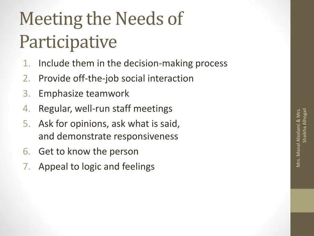 meeting the needs of participative