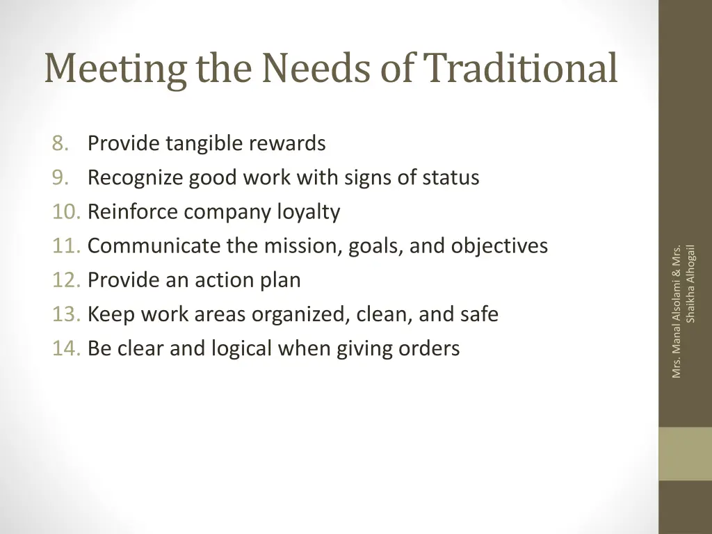 meeting the needs of traditional 1