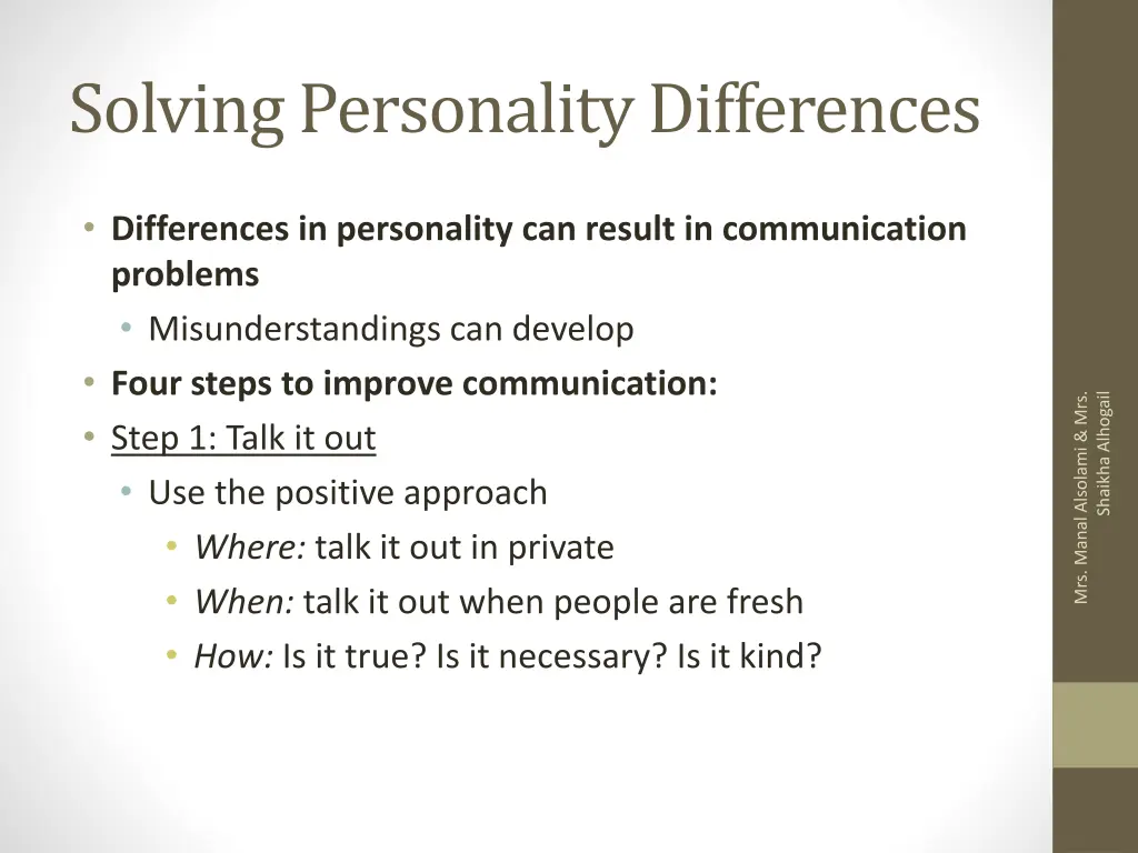 solving personality differences