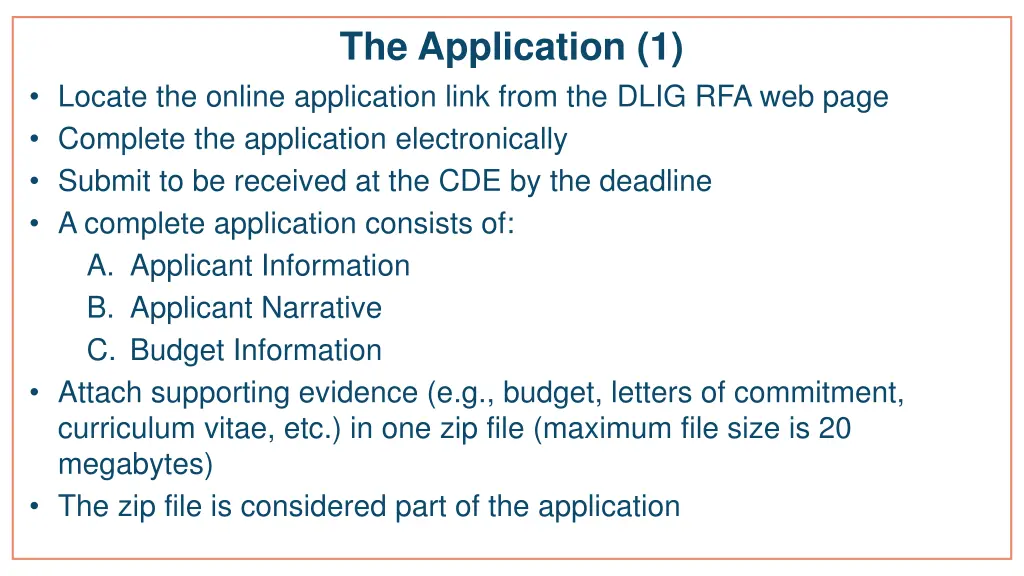 the application 1