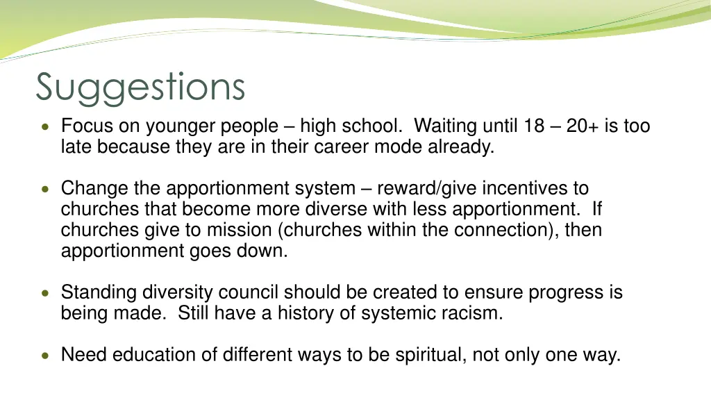 suggestions focus on younger people high school