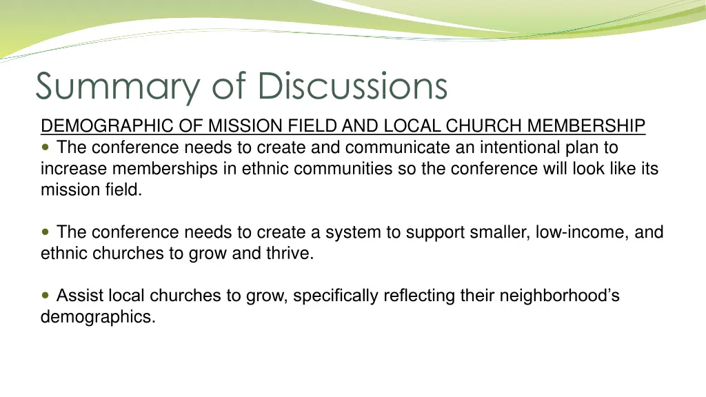 summary of discussions demographic of mission