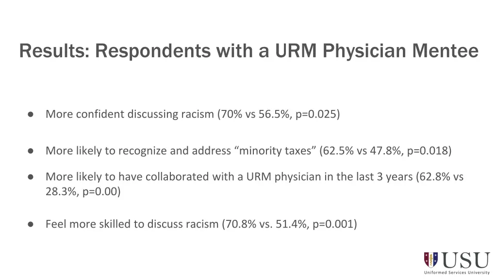 results respondents with a urm physician mentee