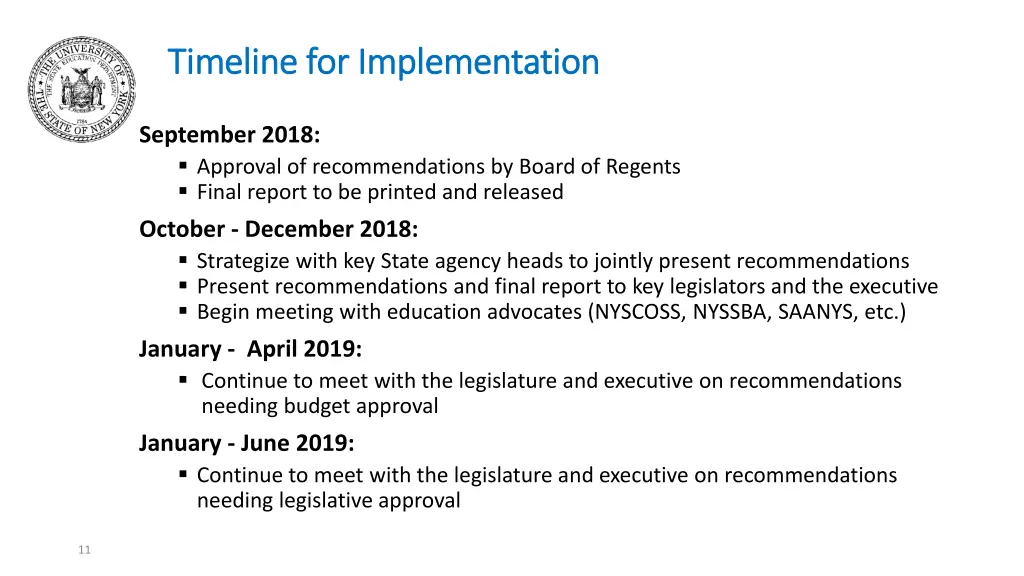 timeline for implementation timeline