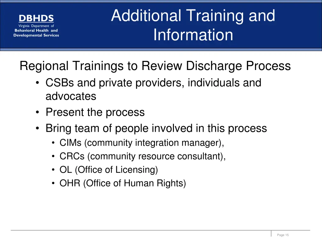 additional training and information