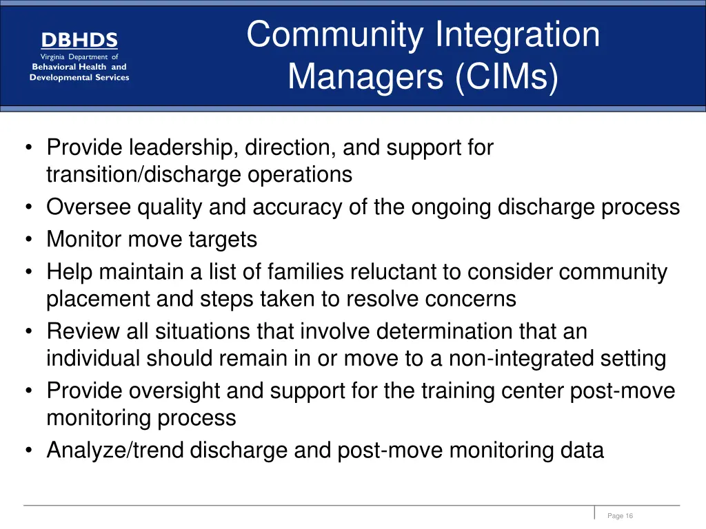 community integration managers cims