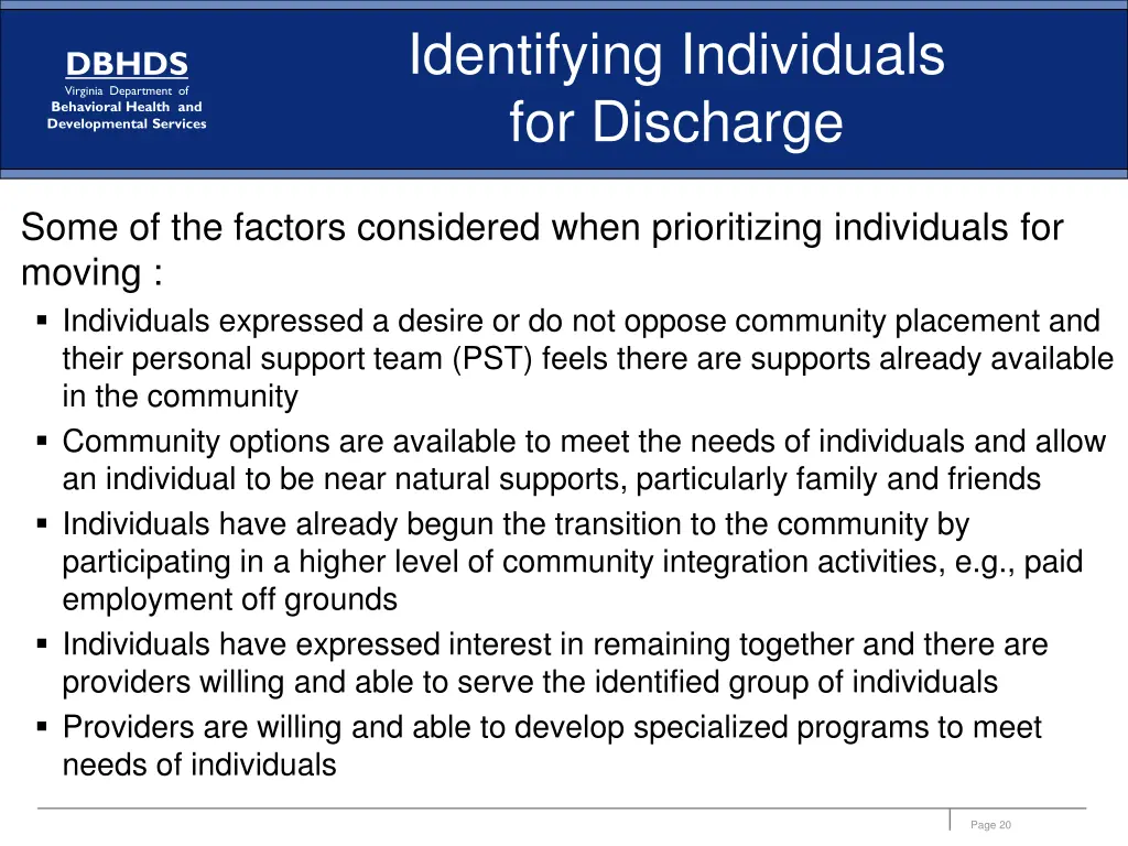 identifying individuals for discharge