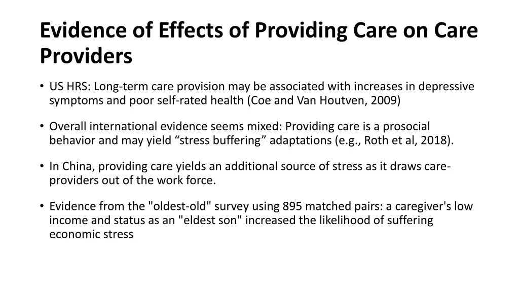 evidence of effects of providing care on care