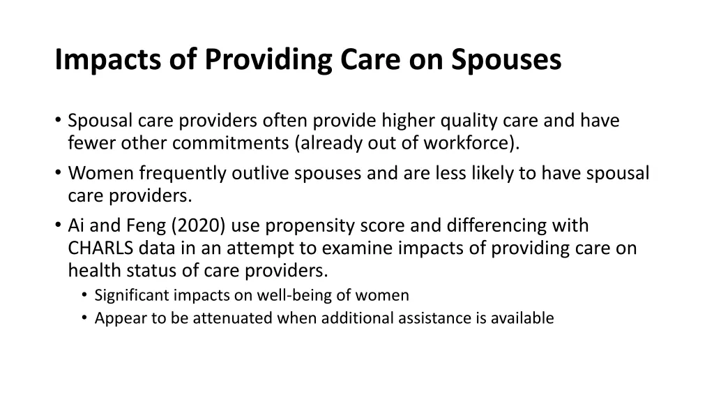 impacts of providing care on spouses