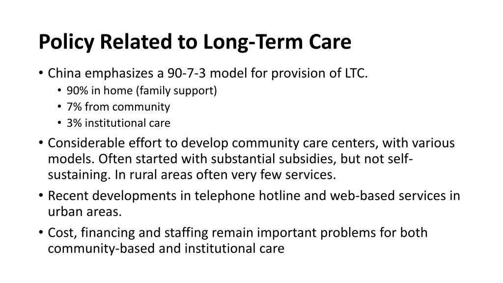 policy related to long term care