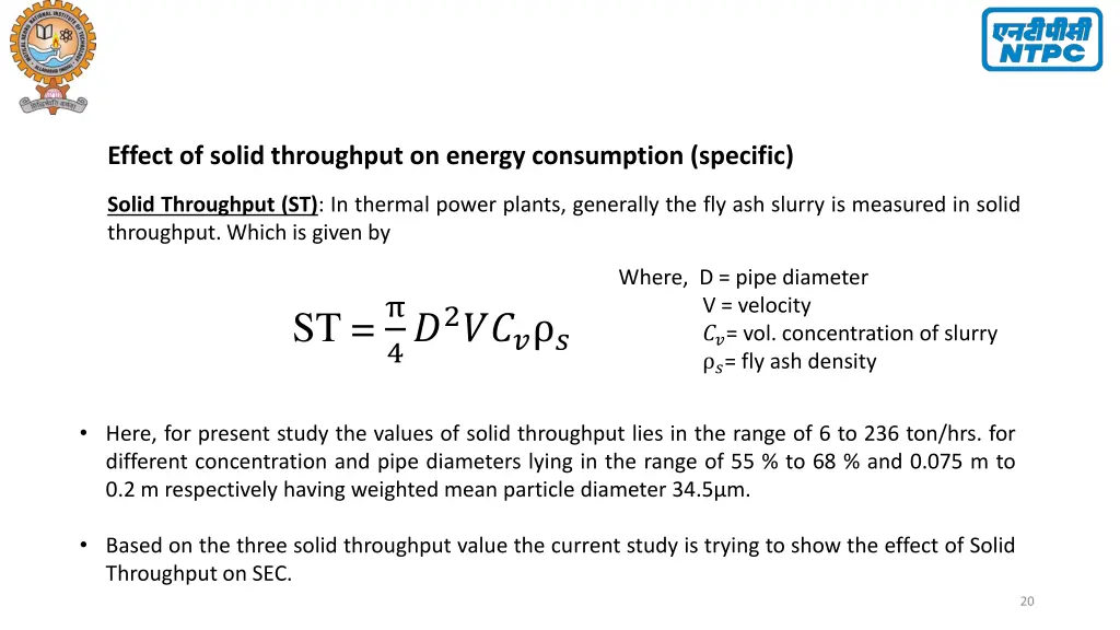 effect of solid throughput on energy consumption