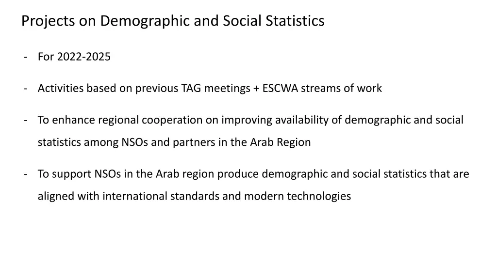 projects on demographic and social statistics