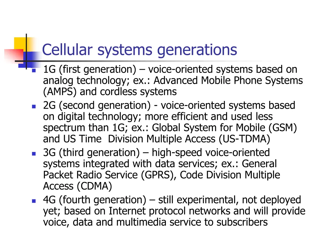 cellular systems generations