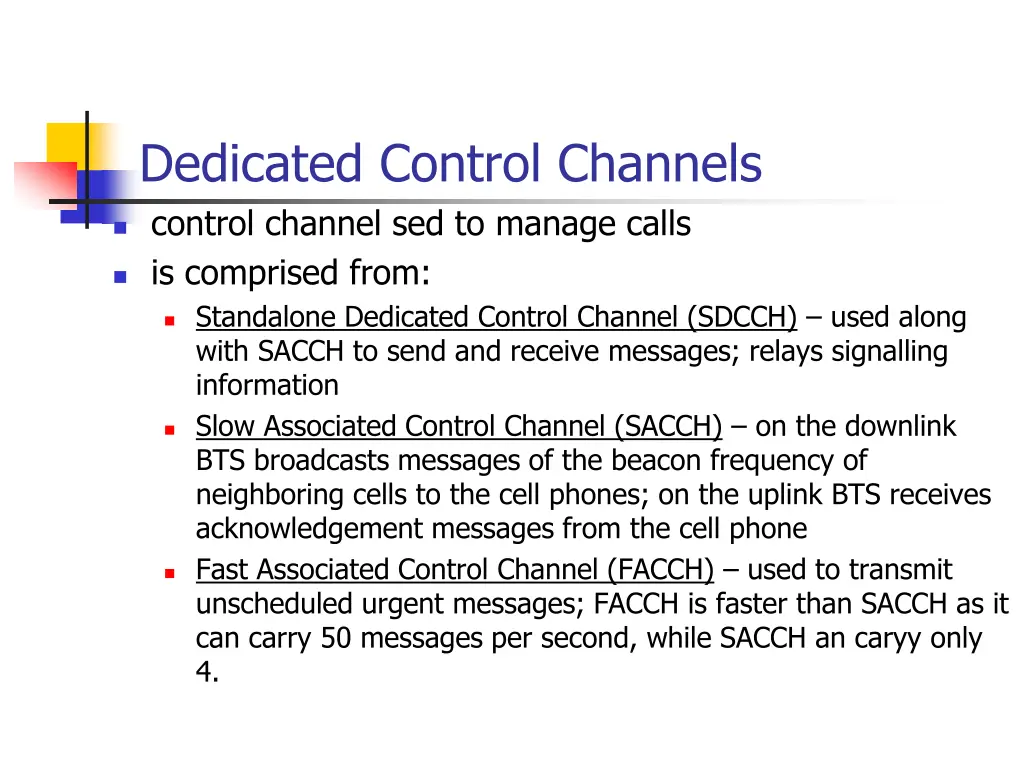 dedicated control channels control channel