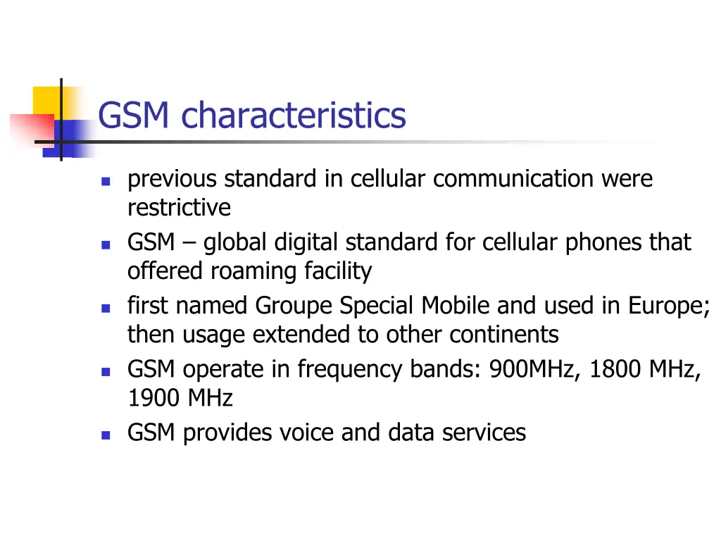 gsm characteristics