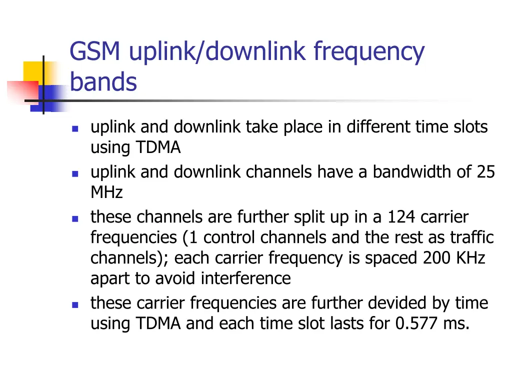 gsm uplink downlink frequency bands