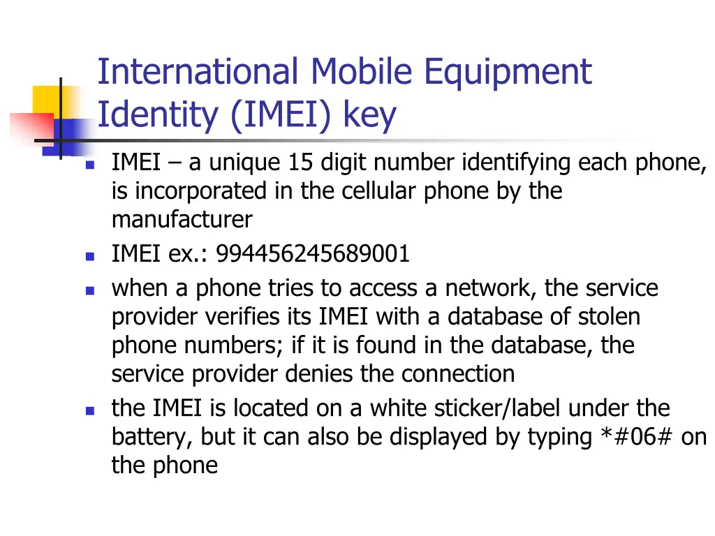 international mobile equipment identity imei key