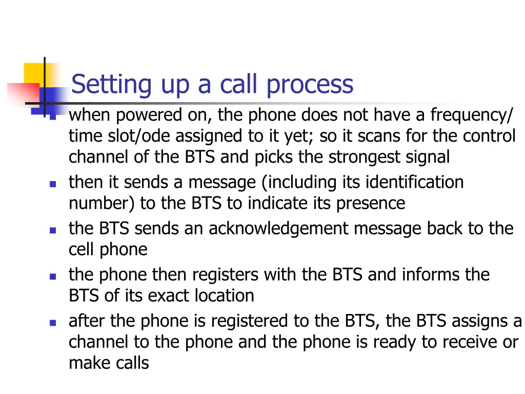 setting up a call process when powered