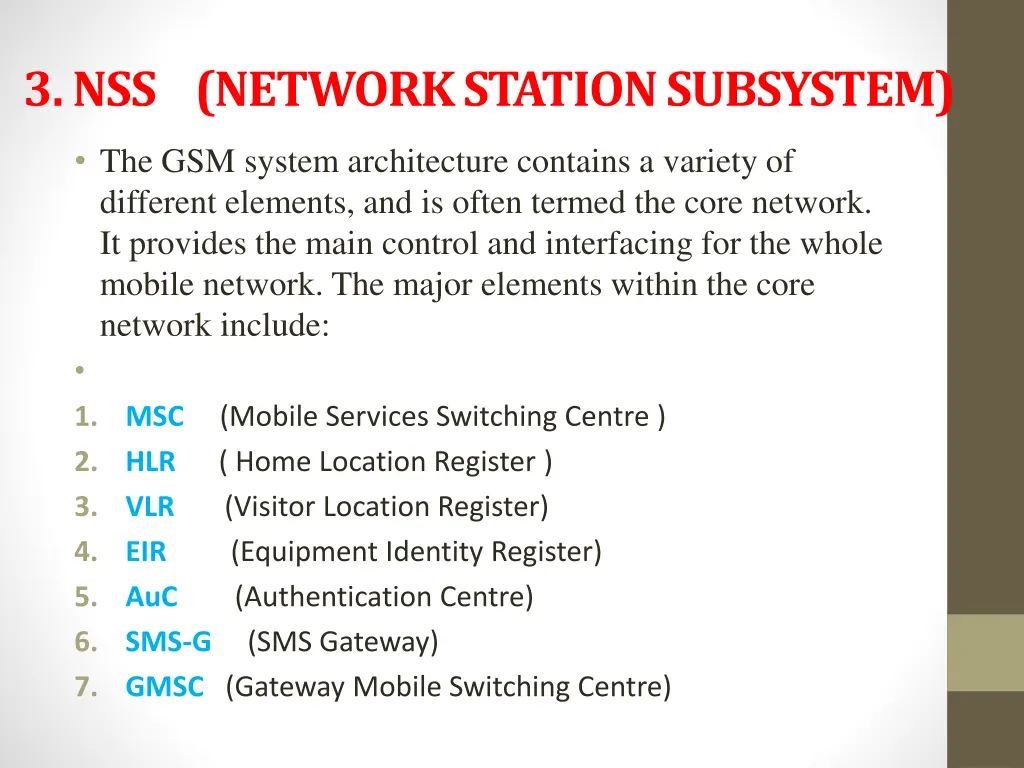 3 nss network station subsystem