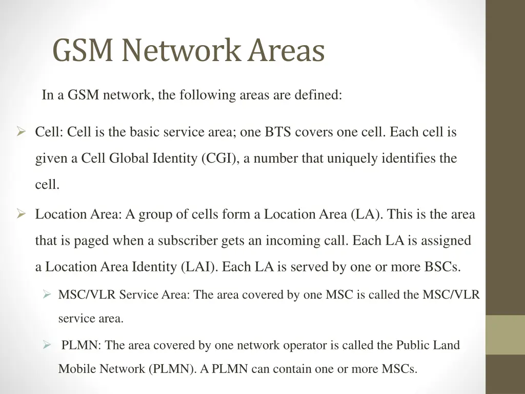 gsm network areas