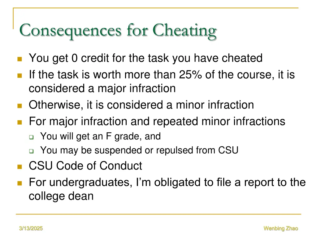 consequences for cheating