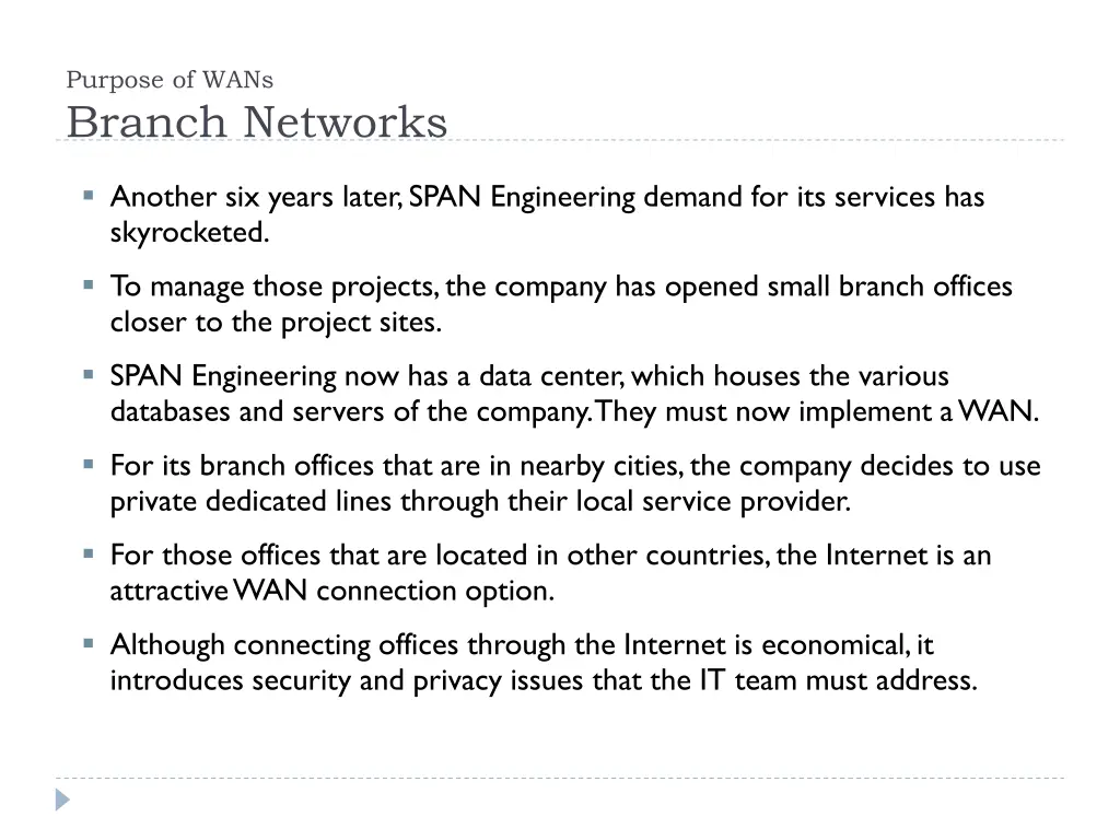purpose of wans branch networks